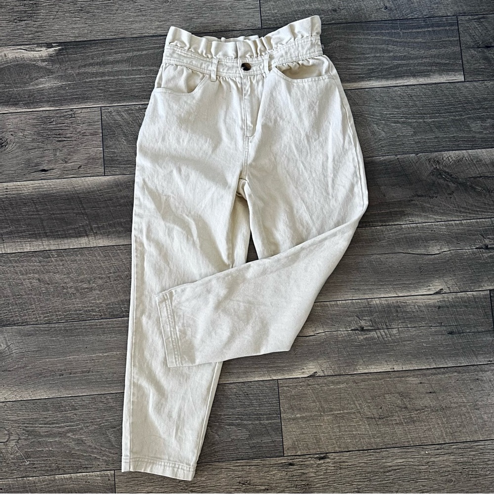 Who What Wear Pants Womens Size 2 Paperbag High Waist Tapered Cream Beige